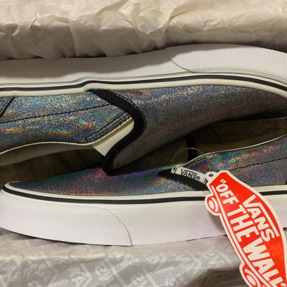 NIB VANS CLASSIC SLIP-ON PRISM BLACK/SILVER SUEDE SHOES -- SIZE 38/WOMEN'S 7.5 - Picture 2 of 3